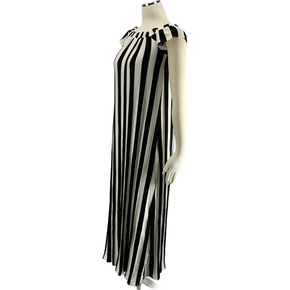 J Mode NWT Small Black White Striped Dress Maxi d682 Stretch Rayon